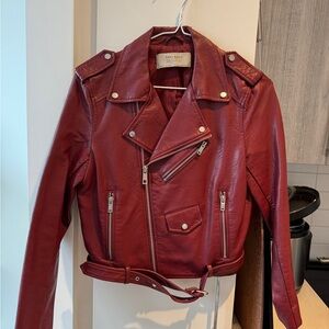 Zara Cherry Leather Moto Jacket